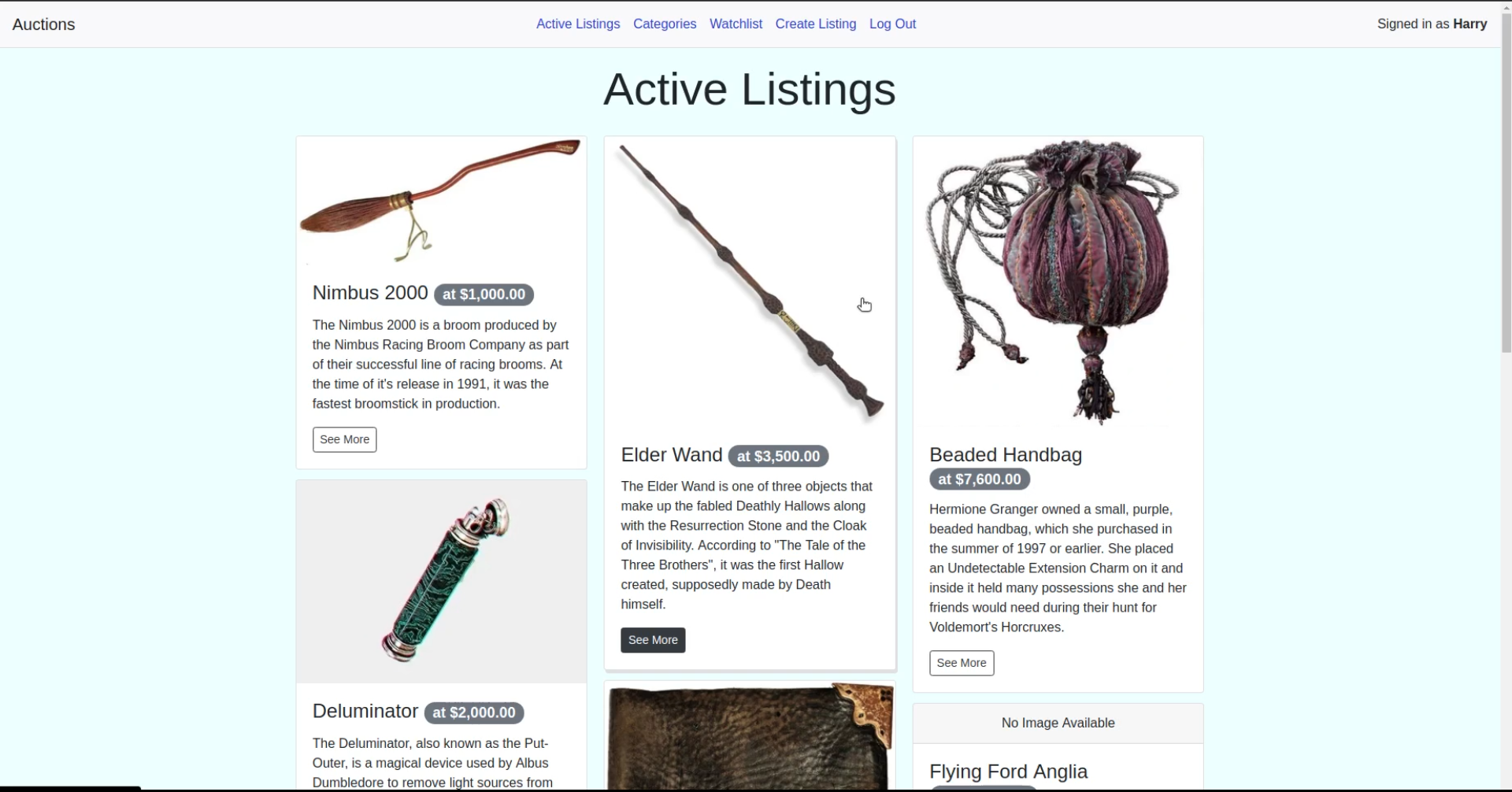 Auctions web app screenshot